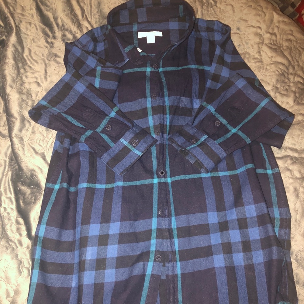 Burberry Blue and Black Plaid Button-Down Shirt